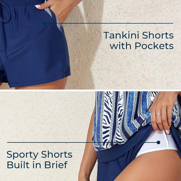 Brand New Women's Tankini Swimsuit Blue Vertical M - Picture 3 of 6